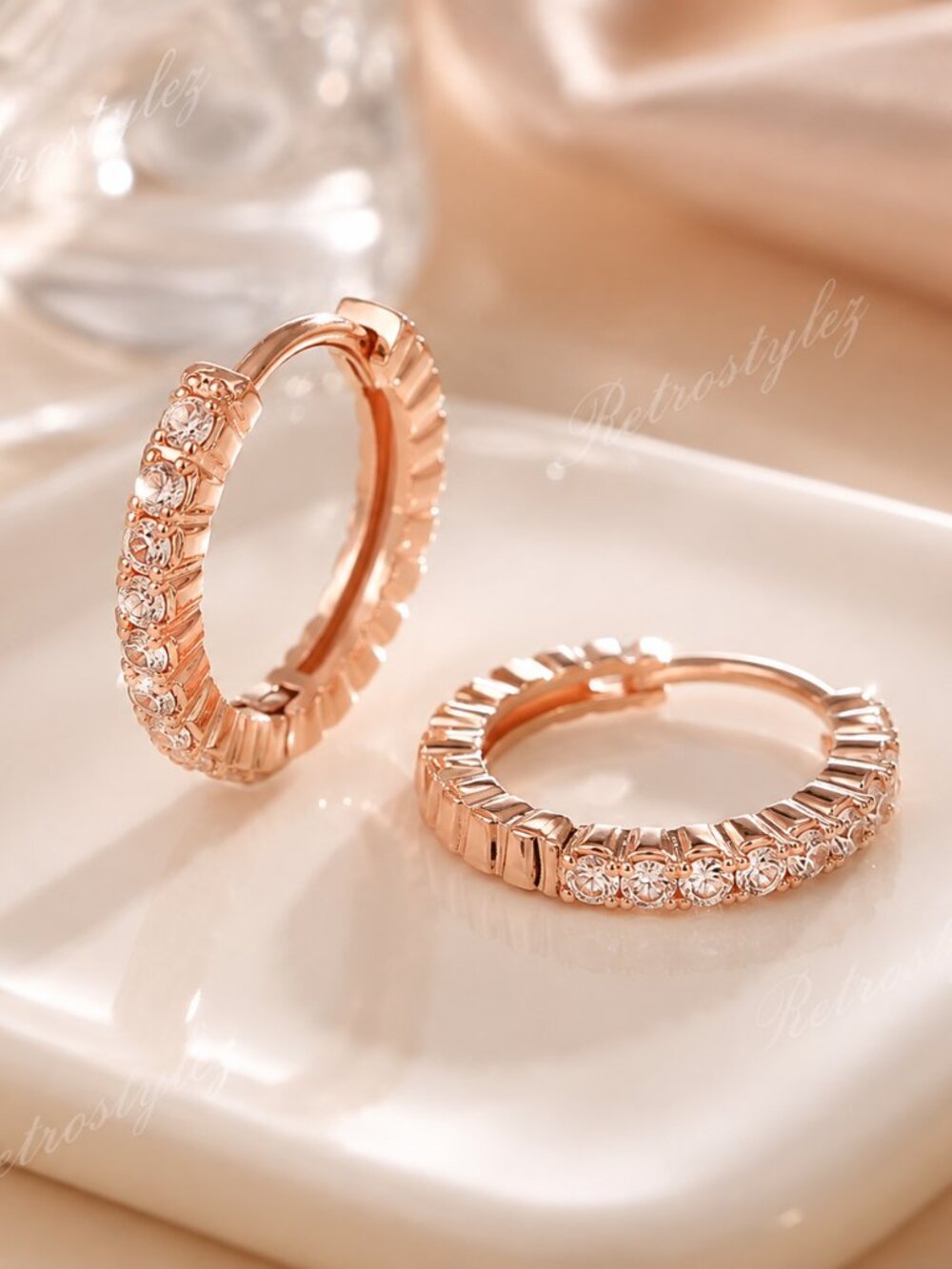 18K Pink Rose Gold Womens Small 1ct Diamond Hoop Earrings New 18K Silver Jewelry